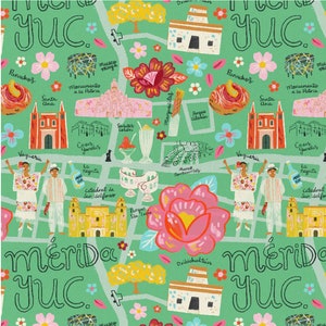 VIVA MEXICO! - Pattern # 120-21278 - Landmarks on Soft Green - Paintbrush Studio - 100% Cotton Woven Fabric, Choose Your Cut