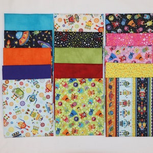 15 Piece Fat Quarter Bundle - LAUNCH PARTY - by Paintbrush Studio - Rockets, Aliens, Robots, Spaceships, Stars - 100% Cotton Fabrics