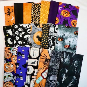 10 Inch Precut Squares - Halloween Layer Cake - Includes Prints and Solids of Black, Purple and Orange - 100% Cotton Woven Fabric