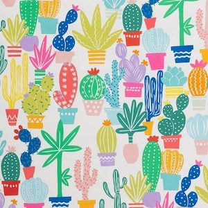 Los Cactos- Natural - Pattern # 8859A - Colorful Cacti - Alexander Henry - 100% Cotton Woven Fabric - Choose Cut