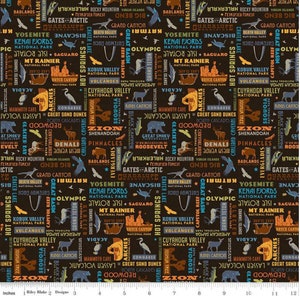 National Park Words - by Riley Blake - #C8784-BLACK - 100% Cotton Woven Fabric - Choose Your Cut