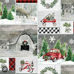 RESTSTÜCK 68 cm - Dreaming of a Farmhouse Weihnachtsaufnäher - #3W-20843-Multi - von 3 Wishes Fabrics - 100% Baumwollgewebestoff