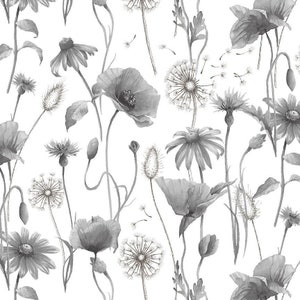 Anemone Poppy Floral - #FLEUR-CD1811  WHITE - by Timeless Treasures - 100% Cotton Woven Fabric - Choose Your Cut