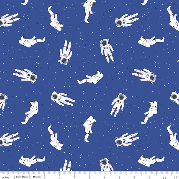 Out of this World with NASA Astronauts Blue, by Riley Blake, 100% Cotton Woven Fabric, Choose Your Cut