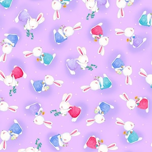 Bunny Wishes - Bunny Toss Light Purple - Pattern #29472 L - by QT Fabrics - 100% Cotton Woven Fabric - Choose Your Cut