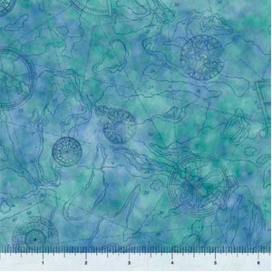 Esto y aquello VIII - #29403 -B - Mapa náutico azul y turquesa - de Quilting Treasures - Tejido 100 % algodón - Elija el corte