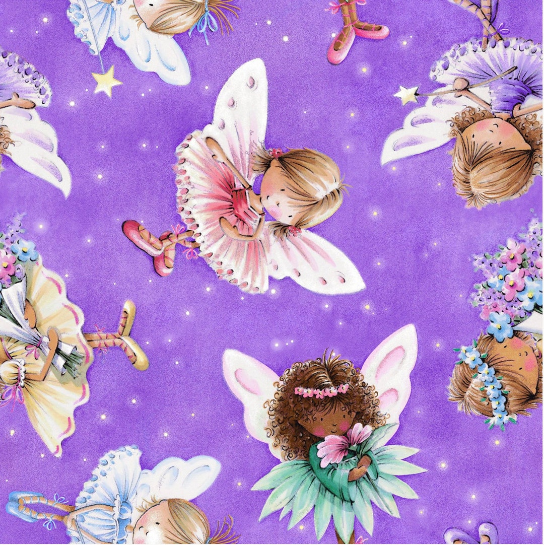 Fairy Garden #6741-53 Multi - Tossed Large Fairies on Purple
