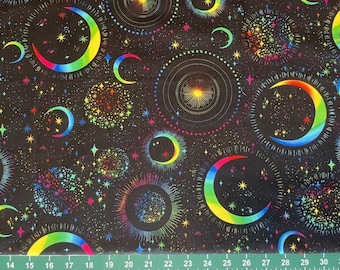Last 1 yd - Timeless Treasures - Rainbow Moon and Stars - From the Rainbow Butterfly Collection - Cotton Fabric