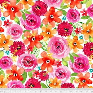 Santa Monica Painted Floral -  Pattern # SMON 5163 MU - P & B Textiles - 100% Cotton Woven Fabric -       Choose Your Cut
