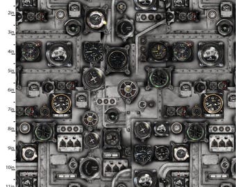 First in Flight - by 3 Wishes - Vintage Airplanes Control Panel - 100% Cotton Woven Fabric - Choose Your Cut