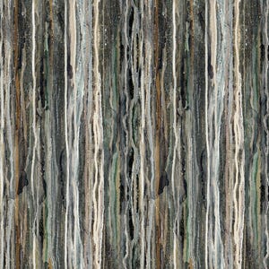 May include: Abstract art print with vertical stripes in shades of brown, gray, white, and green. The stripes are uneven and have a textured look.