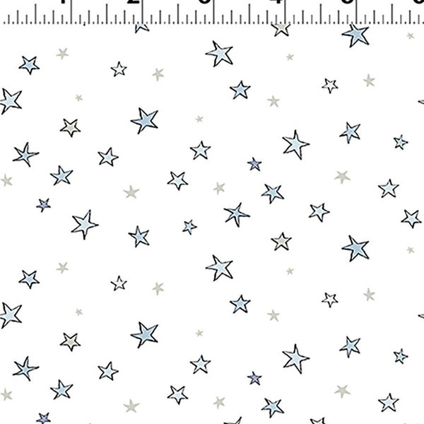 FLANNEL - Guess How Much I Love You 2022 - Blue Stars on White Background - #Y3690-88 Denim - 100% Cotton Flannel Fabric - Choose Your Cut