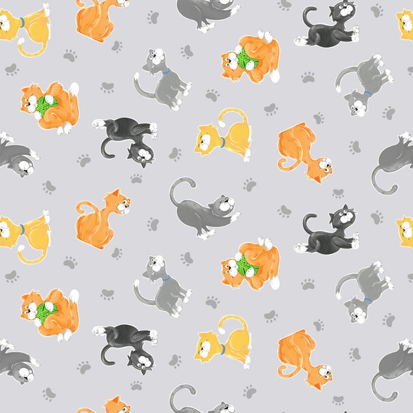 Kitty the Cat Kittens - #SB20392-150 Light Grey - The World of Susybee by Clothworks - 100% Cotton Woven Fabric, Choose Your Cut