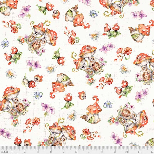 Fairy Garden Mushroom Toss - Pattern #5157 E - by P & B Textiles - 100% Cotton Woven Fabric