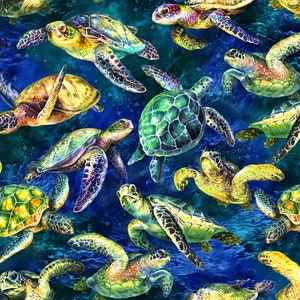 The Reef - Pattern #59-3851 - Turtles Dark Blue - Oasis Fabrics - 100% Cotton Woven Fabric, Choose Your Cut