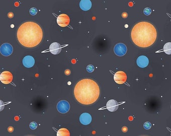 Out of This World, NASA Planets Pattern # C7803 Charcoal, by Riley Blake, 100% Cotton Woven Fabric, Choose Your Cut