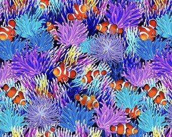 Pesci della barriera corallina - Sea CD3129 Multi - di Timeless Treasures - Tessuto 100% cotone - Scegli il taglio