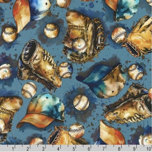 Honkbaluitrusting wedstrijddag - #SRKD-22909-4 BLAUWE vintage aquarellook - door Robert Kaufman - 100% geweven katoen - kies snit