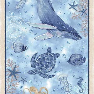Cobalt Seas - #1373P-14 Blue - 24&quot; Sea Panel - by Henry Glass - 100% Cotton Woven Fabric