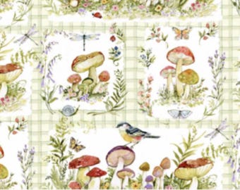 Intriguing Mushrooms - # 81447-G55 (2035-0708) White - Mushroom Patch - by Springs Creative - 100% Cotton Woven Fabric - Choose Your Cut