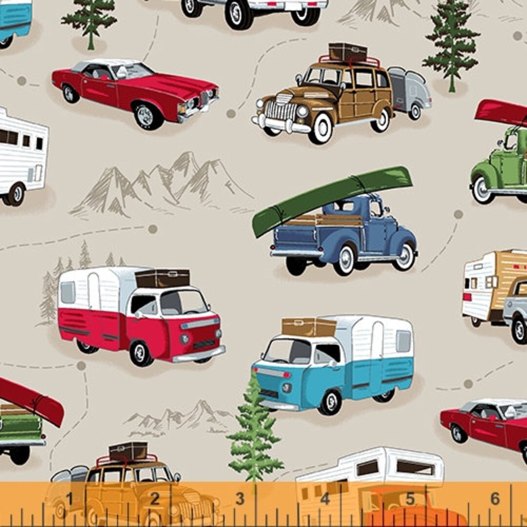 Buy AMERICAN ROAD TRIP - Vehicles on Khaki - Pattern # 52335