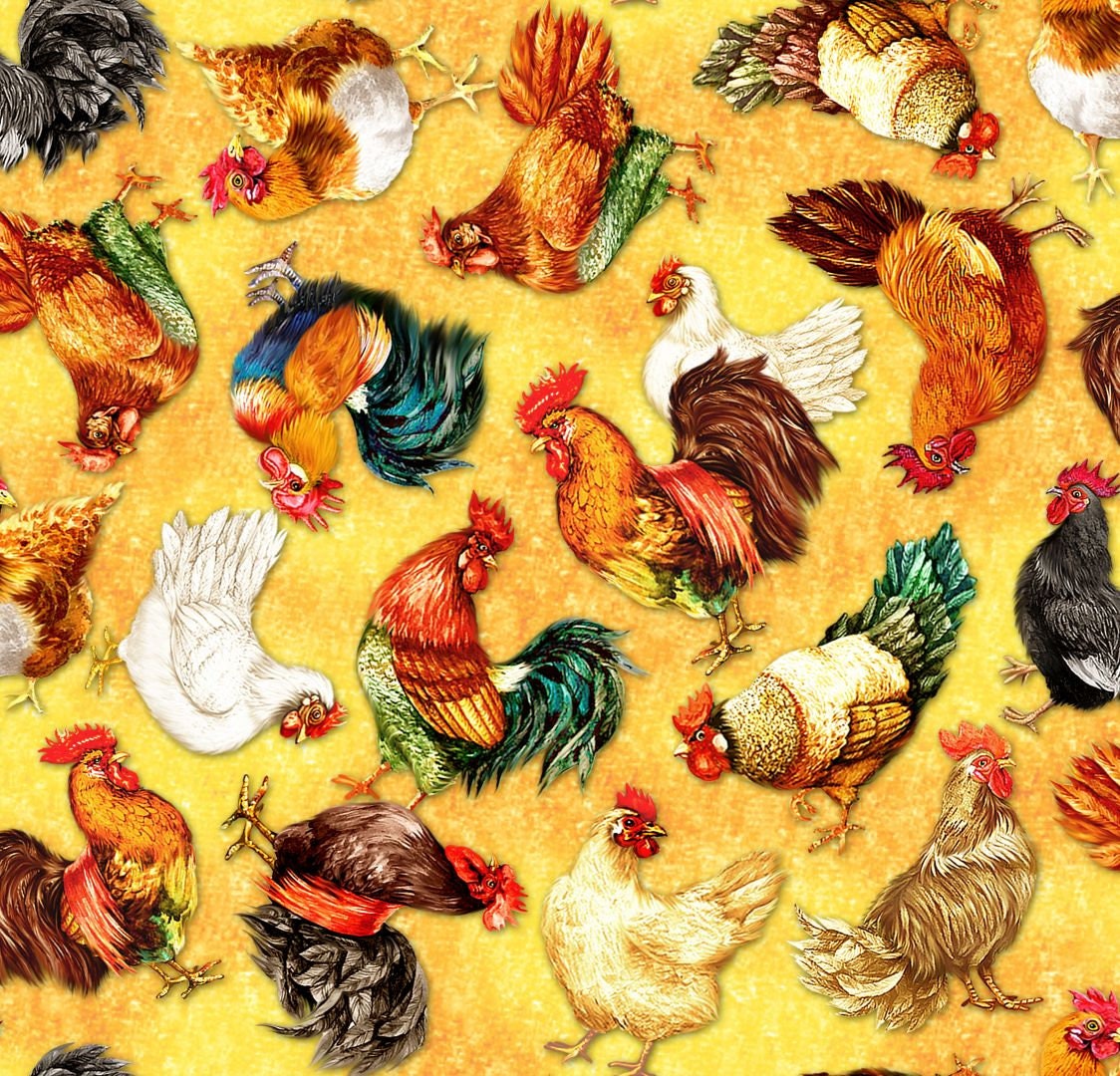 Pon un huevo - Chickens Gold - #59-5781 - de Oasis Fabrics - Tejido 100 % algodón - Elige tu corte