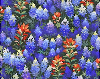 Round Up - # 59-7891 Bluebonnets - by Oasis Fabrics - 100% Cotton Woven Fabric, Choose Your Cut