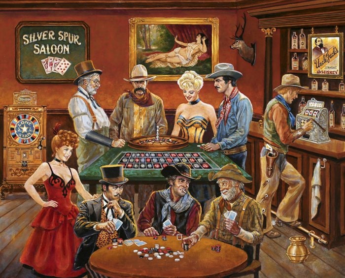 Buy The Gambler's by David Textiles Wild West Saloon Poker Online in India  - Etsy
