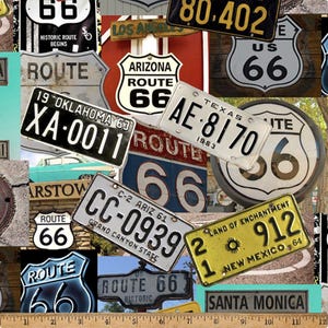 On the Road Again - License Plates - #W5417-130 - by Hoffman - 100% Cotton Woven Fabric - Choose Cut