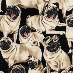 Pugs on Black by Timeless Treasures, 100% Cotton Woven Fabric, Choose Your Cut