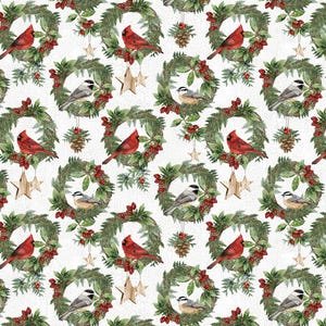 Winter Song - Wreaths White - Pattern #DP27803-10 - by Northcott - 100% Cotton Woven Fabric - Choose Cut