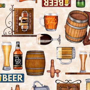 On Tap - Beer Motifs - # 28419 -E - by Quilting Treasures - 100% Cotton Woven Fabric - Choose Cut