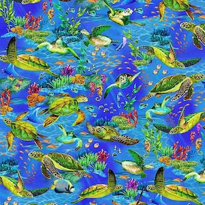 Timeless Treasures - Pattern # 6154 - Sea Turtles - 100% Cotton Woven Fabric - Choose Cut