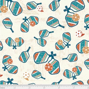 Pickleball Champ - Tossed Paddles - #PCHA 5267 E - by Courtney Morganstern for P & B Textiles - 100% Cotton Woven Fabric - Choose Cut