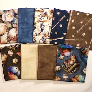 Game Day - 9 Piece Baseball Fat Quarter Bundle - by Robert Kaufman - Complete Collection - 100% Cotton Woven Fabrics