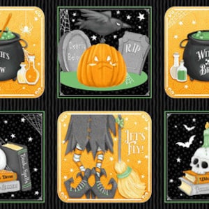 Nights of Olde Salem - #798G-93 Multi - Glow in the Dark - Six Blocks on 24 Inch Repeat - by Henry Glass - 100% Cotton Woven Fabric Panel