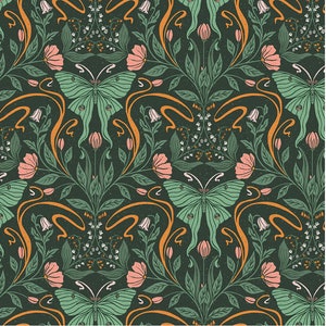 La Luna - Moonlight Butterfly Green - #12024417 - by Paintbrush Studio - 100% Cotton Woven Fabrics - Choose Your Cut