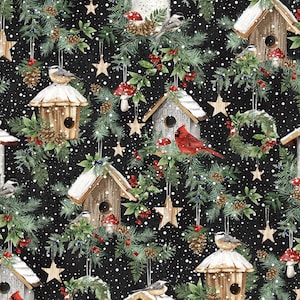 Winter Song - Birdhouse Feat - Pattern #DP27802-99 - by Northcott - 100% Cotton Woven Fabric - Choose Cut