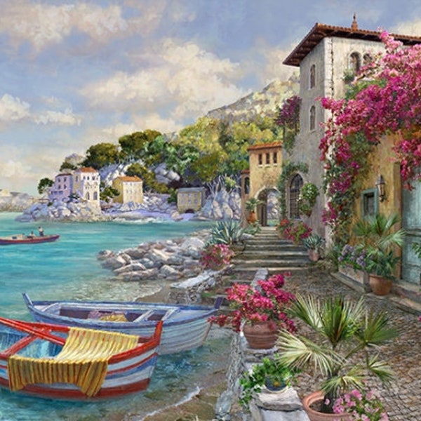 Mediterranean Escape - by Hoffman - #U5101-650-Impressionist - 100% Cotton Woven Fabric Panel - 33" tall x 43” wide