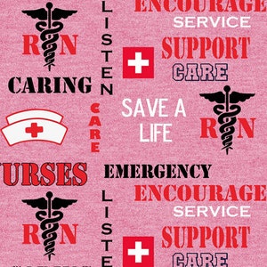 Nurse Cotton Heather Logo - EMS, First Responders - Sykel Enterprises - 100% Cotton Woven Fabric, Choose Your Cut