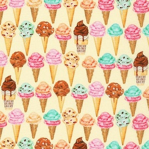 Robert Kaufman - Sweet Tooth - Ice Cream Cones - Pattern # AMKD-19829-85 VANILLA - 100% Cotton Woven Fabric - Choose Your Cut