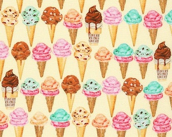 Reststück 1/2 Yard – Robert Kaufman - Sweet Tooth - Eistüten - # AMKD-19829-85 VANILLA - Baumwollstoff