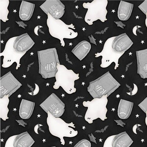 Nights of Olde Salem Glow - #807G-99 Black - Glow Tossed Ghosts - by Henry Glass - 100% Cotton Woven Fabric - Choose Your Cut