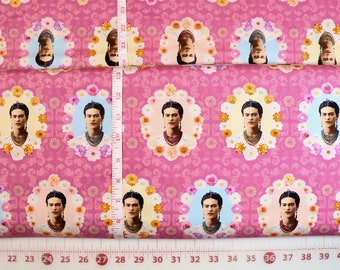 Ritratti di Frida su rosa - #C3411 - di Robert Kaufman - Artista folk ispanico - Tessuto 100% cotone - Scegli taglio - FUORI STAMPA