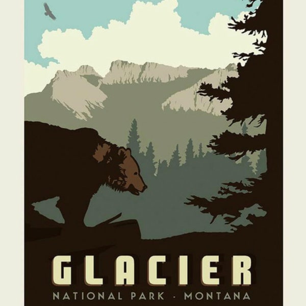 National Parks Poster Panel Glacier - # P9152 - by Riley Blake - 36" x 43.5" - 100% Cotton Woven Fabric