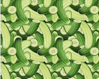 May include: A seamless pattern of green cucumbers, some whole and some sliced, arranged in a random pattern.