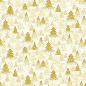 Holiday # CM3624 Cream - Golden Metallic Christmas Tree - by Timeless Treasures - 100% Cotton Woven Fabric - Choose Your Cut