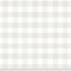 May include: White fabric with a light gray gingham pattern. The fabric is measured in inches.