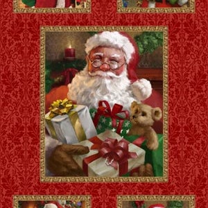 Christmas Legend - Santa Block Panel - Red - 2/3 Yard Cotton Fabric Panel - Henry Glass - Christmas Panel - 100% Cotton Woven Fabric