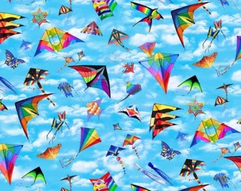 In Motion - #666 Blue - Kites - by Elizabeth's Studio - 100% Cotton Woven Fabric - Choose Your Cut